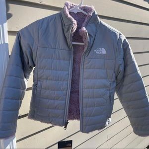 NEW North Face Girls Mossbud Swirl Grey Reversible Jacket XS